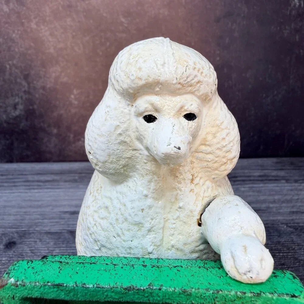 Cast Iron White Poodle Dog Bookends Pair Vintage Style Midcentury MCM Heavy